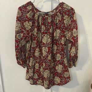 Champs Floral Blouse in Red and Cream